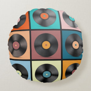 Vinyl records: retro LP set. Round Pillow