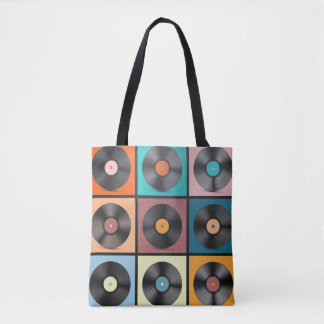 Vinyl records: retro LP set. Tote Bag