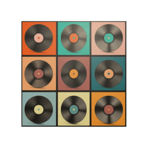 Vinyl records: retro LP set. Wood Wall Art