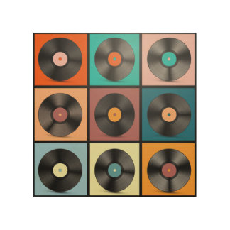 Vinyl records: retro LP set. Wood Wall Art