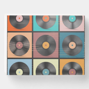 Vinyl records: retro LP set. Wooden Box Sign