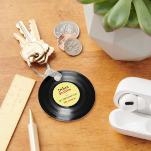 Vinyl Records with Musician Name Yellow Keychain
