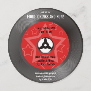 Vinyl Retro Party Red Invitation