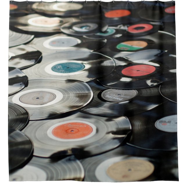 Vinyl retro plastic old black shower curtain (Front)