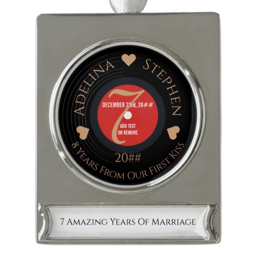 Vinyl Romantic 7th Copper Wedding Anniversary Silver Plated Banner Ornament