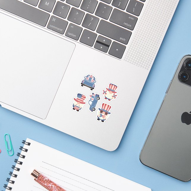 Vinyl Stickers scrapbook Patriot Gnomes and Trucks (Laptop w/ iPhone)