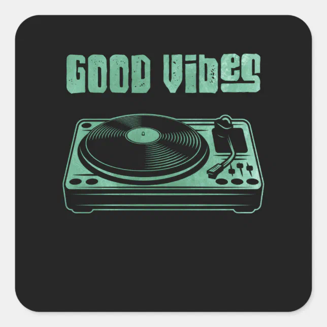 Vinyl Turntable DJ Record Square Sticker | Zazzle