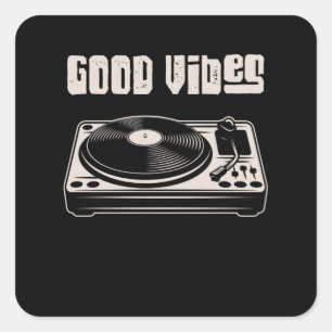 Vinyl Turntable Music DJ Record Square Sticker