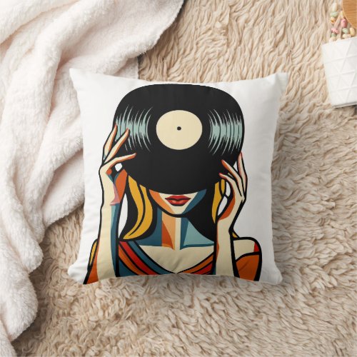Vinyl Veiled Visage Throw Pillow