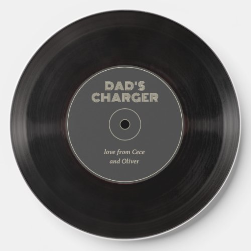 Vinyl vintage retro record cream grey dads gift wireless charger 