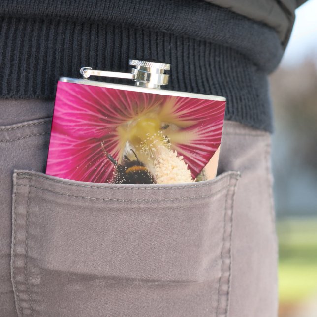 Vinyl wrapped flask Hollyhock bumble bee  (In Situ)