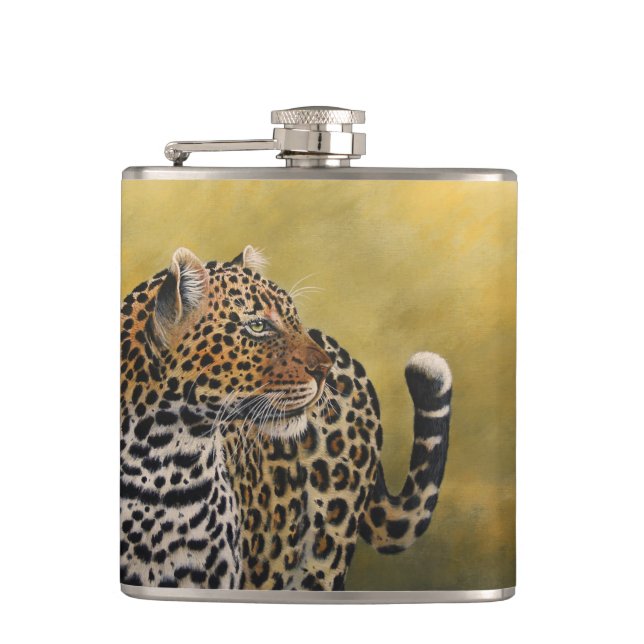 Vinyl Wrapped Flask - Leopard (Front)