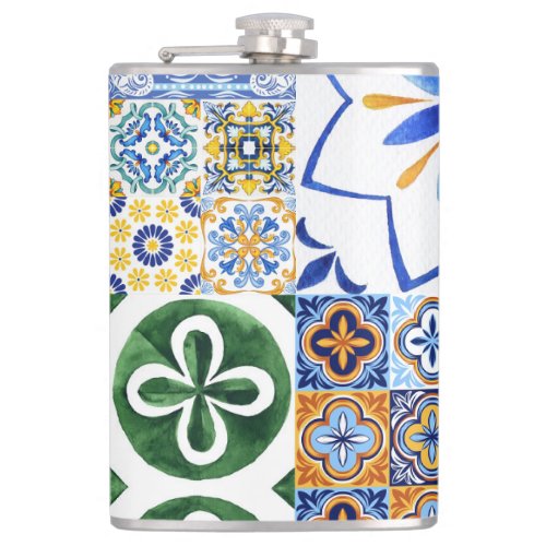 Vinyl Wrapped Flask Portuguese tiles