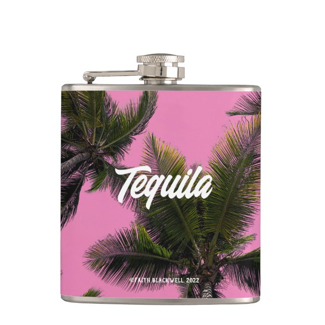 Vinyl Wrapped Flask. Tequila. Girly. Flask (Front)