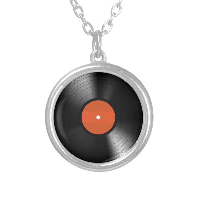 Vinyle Record Silver Plated Necklace (Front)