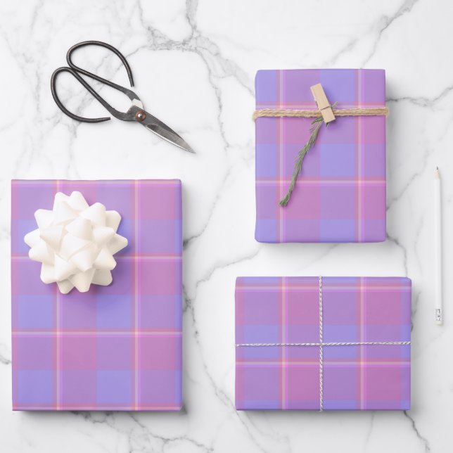 Viola and Dull Lavender Plaid Pink Purple Wrapping Paper Sheets (Front)