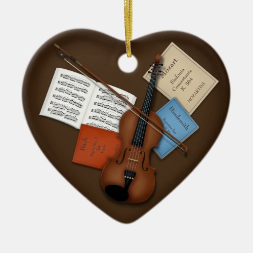 Viola  Bow on Pile of Music Books Personalized Ceramic Ornament