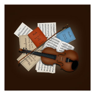 Viola & Bow With Books & Sheet Music Customizable Poster