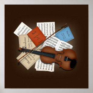 Viola & Bow With Books & Sheet Music Customizable Poster