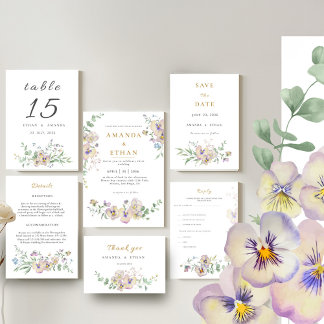 Viola & Eucalyptus Floral Wedding Invitation