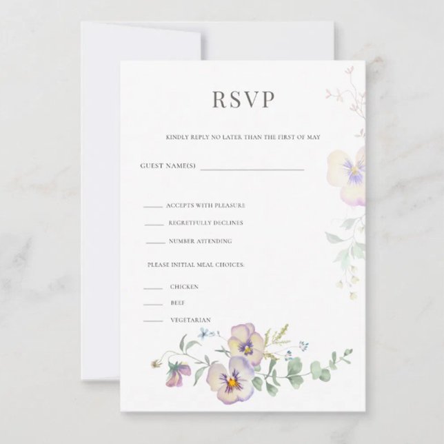 Viola & Eucalyptus Floral Wedding RSVP  Card (Creator Uploaded)