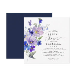 Viola Floral Purple Blue Navy Flower Bridal Shower Invitation