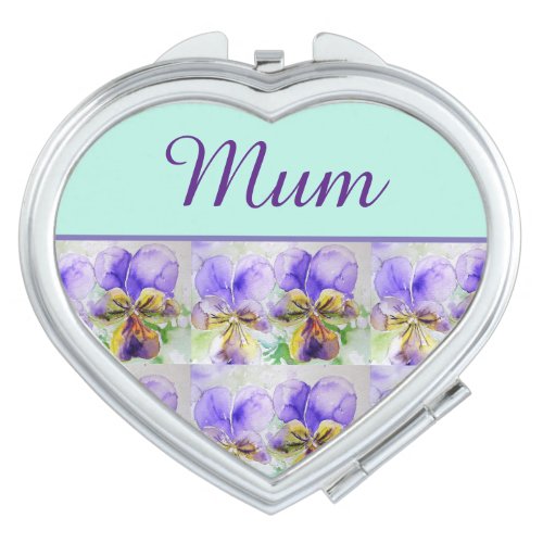Viola Flower Aqua Stripe floral Mom Mothers Day Compact Mirror