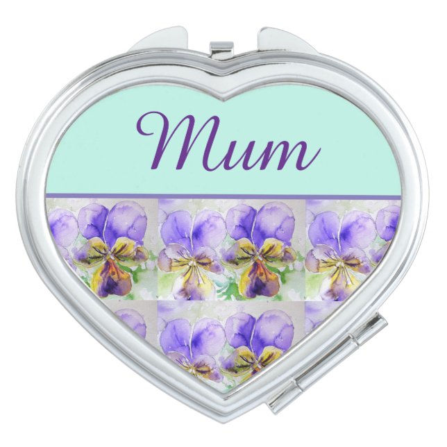 Viola Flower Aqua Stripe floral Mom Mothers Day Compact Mirror (Front)