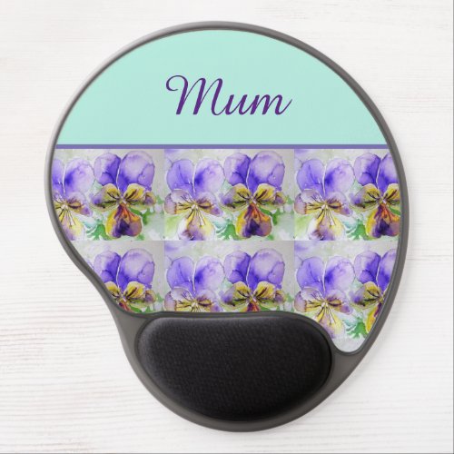 Viola Flower Aqua Stripe floral Mom Mothers Day Gel Mouse Pad