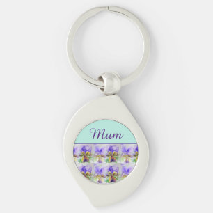 Viola Flower Aqua Stripe floral Mom Mothers Day K Keychain