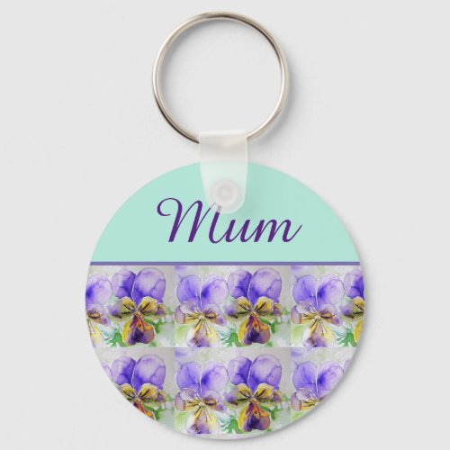 Viola Flower Aqua Stripe floral Mom Mothers Day  Keychain