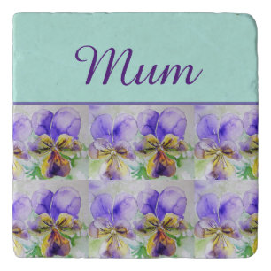 Viola Flower Aqua Stripe floral Mom Mothers Day Trivet