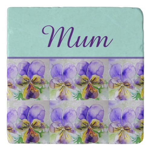 Viola Flower Aqua Stripe floral Mom Mothers Day Trivet