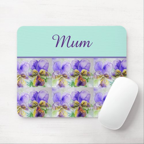 Viola Flower Aqua Stripe floral Mum Mothers Day Mouse Pad