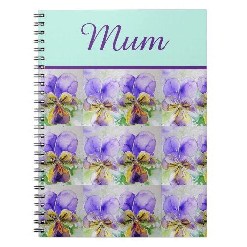Viola Flower Aqua Stripe floral Mum Mothers Day Notebook