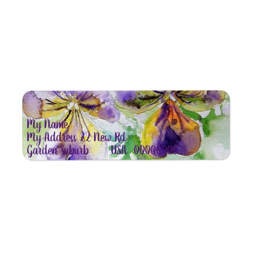 Viola Flower Watercolour Return Address Labels