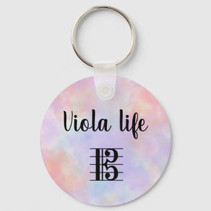 Viola Life Alto Clef Purple Pink Teal Watercolor Keychain