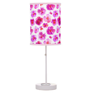 Viola pansies pink watercolor floral art lampshade table lamp