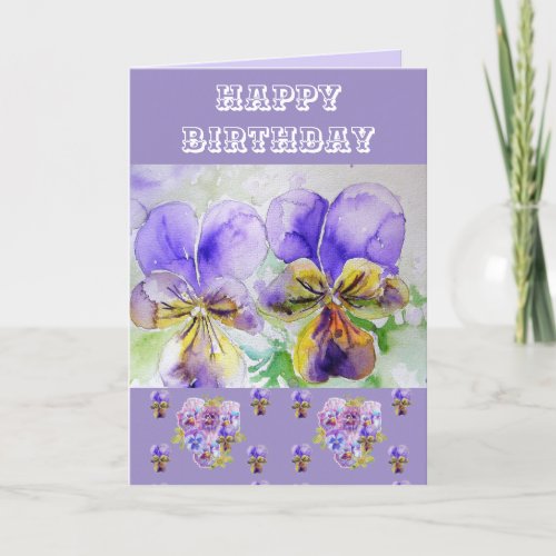 Viola Pansy Watercolor Floral Painting Purple Card