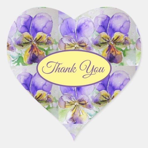 Viola Purple Flower floral Thank You Pattern Heart Sticker
