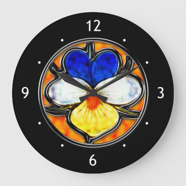 Viola Stained Glass Inset Large Clock (Front)