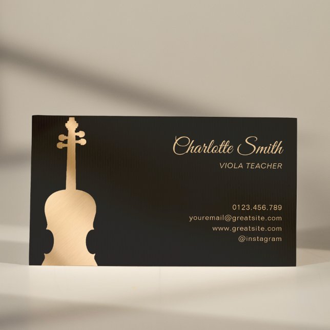 Viola Teacher Elegant Gold&Black Business Card (Creator Uploaded)
