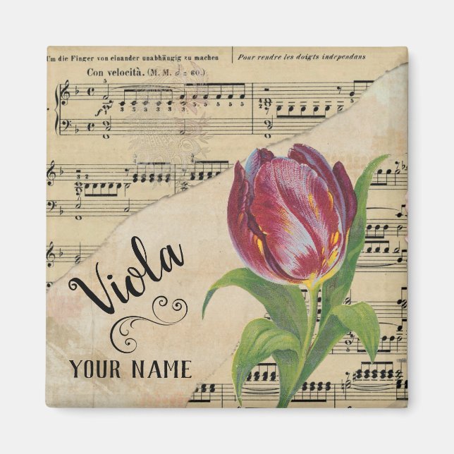 Viola Tulip Vintage Sheet Music Customized Magnet (Front)