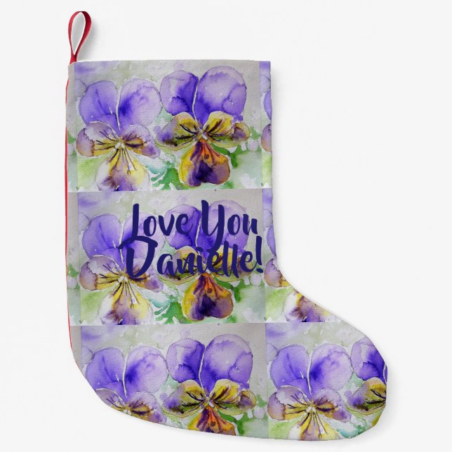 Viola Watercolor Flowers Floral Love You Stocking (Front)