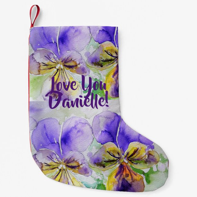 Viola Watercolor Flowers Floral Love You Stocking (Front)