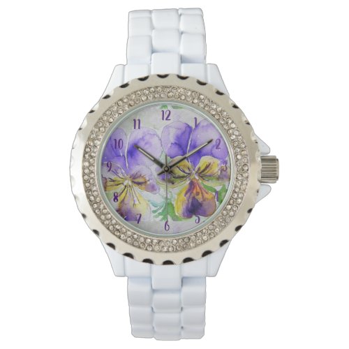 Viola Watercolor Painting Purple art Flower Floral Watch