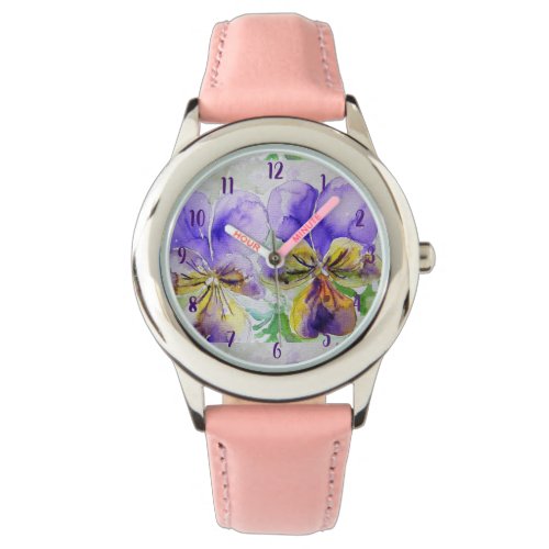Viola Watercolor Painting Purple art Flower Floral Watch