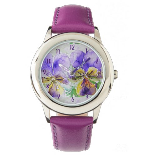 Viola Watercolor Painting Purple art Flower Floral Watch