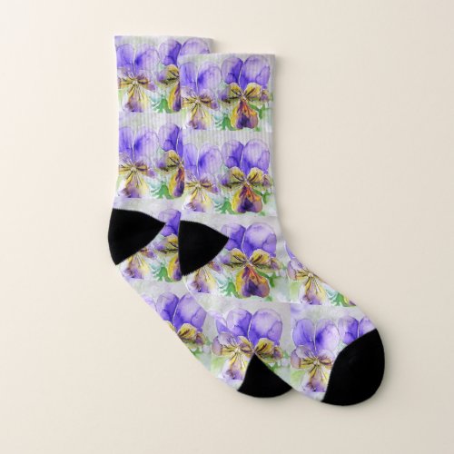 Viola Watercolor Pansies Pansy Floral Socks