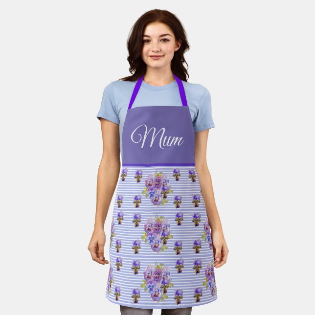 Violas Floral Purple Viola Violet Pattern Mom Apro Apron (Worn)